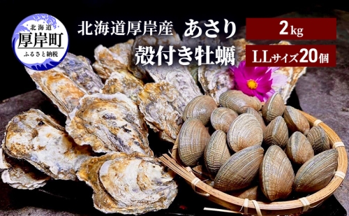 北海道 厚岸産 あさり2kg 殻付き 牡蠣 LLサイズ 20個 1129968 - 北海道厚岸町