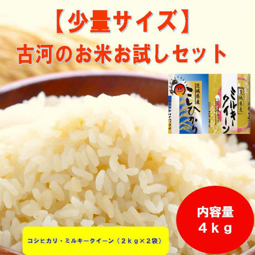 【新米】古河のお米お試しセット（コシヒカリ・ミルキークイーン各2kg） | 米 こめ コメ 4キロ 精米 食べ比べ 食べくらべ こしひかり コシヒカリ ミルキークイーン みるきーくいーん 古河市産 茨城県産 贈答 贈り物 プレゼント 茨城県 古河市 直送 農家直送 産地直送 送料無料 ※2025年9月中旬頃より順次発送予定 _DP13 1130682 - 茨城県古河市