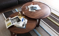 【受注生産】職人が一点一点丁寧に仕上げた美しい天然木の リビング テーブル 。並べても、それぞれ単体でもお使いいただけます。HIRASHIMA SPAGO Circle Table 2 set