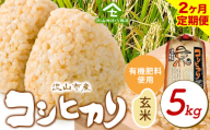 [毎月定期便2回]コシヒカリ 米 5kg[お申込み月の翌月から出荷開始] 有機肥料 玄米 st-p