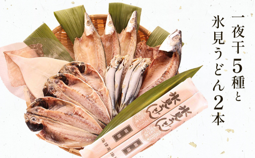 氷見 堀与おすすめ一夜干5種と氷見うどん2本 富山県 氷見市 干物 詰め合わせ 食べ比べ セット うどん 1139941 - 富山県氷見市