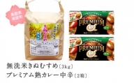 【IT01mi】グリコ プレミアム熟カレー＜中辛＞2箱と無洗米きぬむすめ3kgのセット