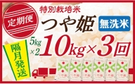 [定期便][隔月配送]無洗米 特別栽培米つや姫 10kg(5kg×2) 3回配送