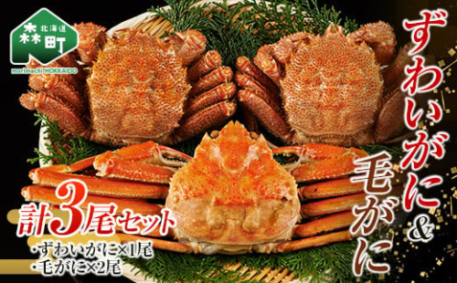 ずわいがに毛がに3尾セット 北海道森町水揚げ かに カニ 蟹 ガニ がに 森町 ふるさと納税 北海道 毛蟹 毛かに 毛ガニ 毛カニ 北海道 ズワイカニ ズワイ蟹 ズワイガニ 食べ比べ mr1-1082 1147805 - 北海道森町