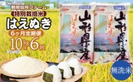 【令和6年産先行予約】 特別栽培米はえぬき無洗米 10kg (5kg×2袋)×6ヶ月【定期便】　鶴岡協同ファーム