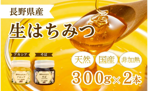 国産 生はちみつ 300g 2本セット アカシア ソバ セット 詰め合わせ 国産はちみつ 国産ハチミツ 天然蜂蜜 はちみつ 蜂蜜 ハニー 天然国産 非加熱 食べ比べ 食べ比べセット 信州産 長野県産 信州 長野 長野県 上田市 1149992 - 長野県上田市