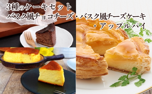3種のケーキセット（バスク風チョコチーズ・バスク風チーズケーキ・アップルパイ）