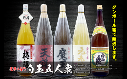 全国的に有名な白玉醸造の魔王をはじめ、芋焼酎と麦焼酎をブレンドした元老院、芋焼酎と米焼酎をブレンドした天誅、大人気で入手しずらい梅酒、昔から地元で愛飲されるレギュラー酒の白玉の露のセットです。 ※ダン