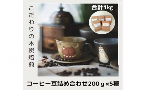 木炭焙煎珈琲豆 200g×5種セット1ｋg 1155785 - 埼玉県鳩山町