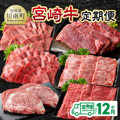 【12ヶ月定期便】宮崎牛定期便【 肉 牛肉 国産 宮崎県産 宮崎牛 黒毛和牛 和牛 焼肉 しゃぶしゃぶ すきしゃぶ 焼しゃぶ 4等級 A4ランク 】 1157055 - 宮崎県川南町