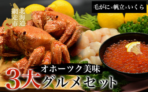 オホーツク美味３大グルメセット［毛がに・帆立・いくら］ ABAO002 1157412 - 北海道網走市