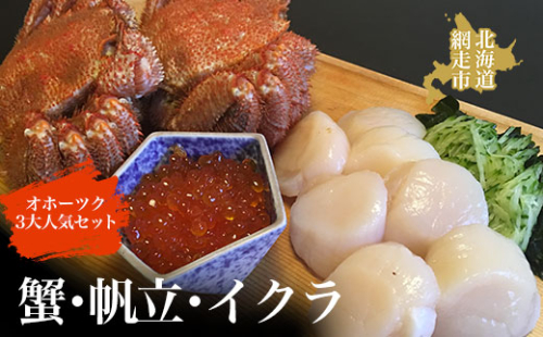 オホーツク3大人気セット ホタテ かに イクラ 冷凍便 ABAO060 1157546 - 北海道網走市