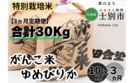 【北海道士別市】（3ヵ月定期便）田舎塾の特別栽培米「がんこ米ゆめぴりか」10kg×3ヵ月