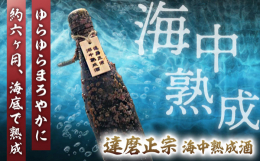 2022年11月から2023年5月31日まで約6ヶ月間、南伊豆の中木沖の水深約15m〜20mの海の底で熟成させた日本酒（達磨正宗純米酒）です。（瓶に付いている貝などは、瓶によって多くついているもの、少