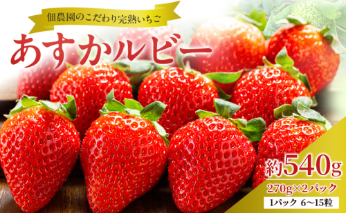 いちご 完熟 あすかルビー 約540g(270g× 2パック ) 佃農園のこだわり フルーツ 果物 旬 産地直送 旬のフルーツ 旬の果物 お取り寄せ デザート イチゴ 苺 冷蔵 奈良 奈良県 大和郡山市 BN001 116742 - 奈良県大和郡山市