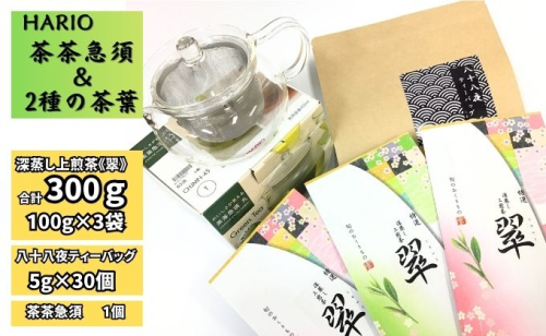 ハリオ「茶茶急須」・特選　深蒸し上煎茶《翠》と八十八夜ティーバッグ 1175300 - 静岡県袋井市