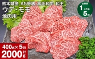 【1ヶ月毎5回定期便】熊本県産 A5等級 黒毛和牛 和王 ウデ・モモ 焼肉用 400g 計2000g