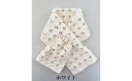 コード刺繍　サークル柄ウールショートマフラー【ホワイト】