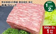 【1ヶ月毎2回定期便】熊本県産A5等級 黒毛和牛 和王 赤身ブロック 500g 計1kg