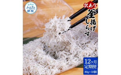 t187mmk　〈12ヶ月定期便〉訳あり 釜揚げシラス 80g×10個 定期便 定期コース 12ヶ月 しらす シラス 釜揚げ 新鮮 塩分控えめ 離乳食 わけあり ワケあり 不揃い しらす丼 海鮮丼 お茶漬け 1185723 - 高知県芸西村