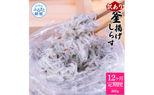 t202mmk　〈12ヶ月定期便〉訳あり 釜揚げシラス 800g 定期便 定期コース 12ヶ月 しらす シラス 釜揚げ 新鮮 塩分控えめ 離乳食 わけあり ワケあり 不揃い しらす丼 海鮮丼 お茶漬け 1185754 - 高知県芸西村