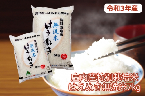 【21-1008】令和3年産米　特別栽培米はえぬき無洗米7kg