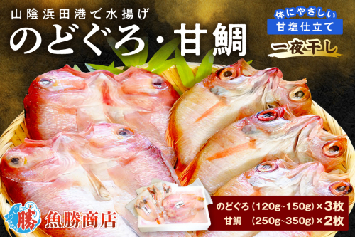 山陰浜田港「のどぐろ一夜干し・甘鯛一夜干し」 魚 干物 乾物 干もの ひもの 一夜干し のどぐろ アマダイ 甘鯛 鯛 セット 詰め合わせ お中元 お歳暮 ギフト 個包装 小分け 【136_1999】 1196237 - 島根県浜田市