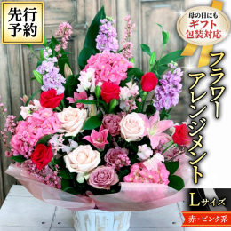 ◆母の日ギフト＊季節のお花のフラワーアレンジメント【赤・ピンク系】のページです。 赤系かピンク系または赤とピンクをMIXのいずれかの花色で作成いたします。 ※2024年4月下旬から5月上旬の発送となり