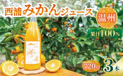オレンジ ジュース ストレート 果汁 100％ 温州 みかん 720ml×3本 西浦 蜜柑 濃厚 飲み物 ミカン 人気 贈答用 静岡 沼津 1198210 - 静岡県沼津市