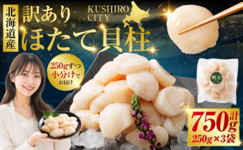  【訳あり】北海道産 ほたて貝柱 250g×3袋 750g ふるさと納税 帆立 1202113 - 北海道釧路市