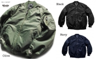 005-111　【ブラック・XL】Revolla　中綿入り袖リブプリントMA-1ジャケット