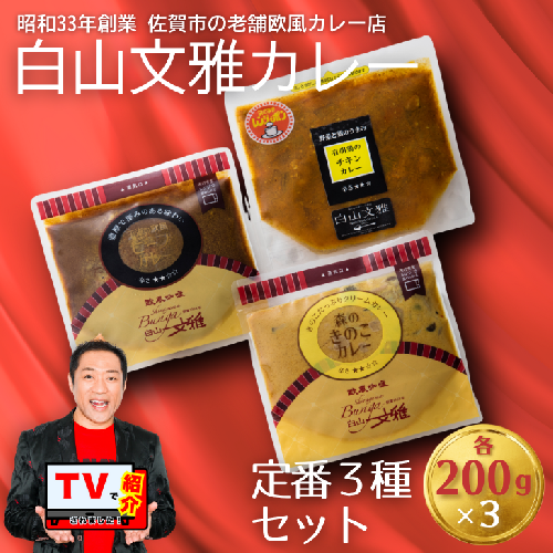 白山文雅カレー定番３種セット：B140-014 120408 - 佐賀県佐賀市