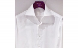 【ふるさと納税】ハンドメイド ドレスシャツ 白 Mサイズ cotton100% 140番双糸ツイル生地【1239540】