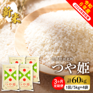 【令和6年産米】※選べる配送時期※ 特別栽培米 つや姫 60kg 定期便（20kg×3回） 山形県産【米COMEかほく協同組合】