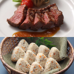 【みつせ鶏おにぎり】 ほどよい食感と豊かな風味を持つみつせ鶏。 みつせ鶏は植物主体の独自配合飼料で育てられ、深い味わいとほどよい弾力のある肉質が特徴です。 そんなみつせ鶏と佐賀県産「夢しずく」を使った
