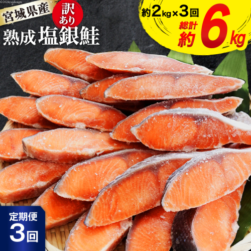 定期便 《3ヶ月連続お届け》 訳あり 宮城県産 熟成 銀鮭 切身 約2kg×3回 計6kg [宮城東洋 宮城県 気仙沼市 20564500] 魚 鮭 海鮮 国産 さけ 鮭 甘口 サケ 鮭切身 シャケ 切り身 冷凍 おかず 弁当 支援 事業者支援 サーモン 1219930 - 宮城県気仙沼市