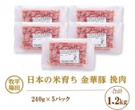 SA2002　【平田牧場】日本の米育ち 金華豚 挽肉　計1.2kg(240g×5パック)