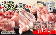 知床斜里産ブランド豚肉「サチク麦王」スライスカット　3種計1.1kg　モモ、バラ、ウデ【1479841】
