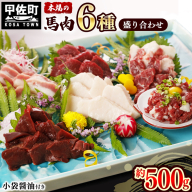 馬肉 6種 500g【赤身・トロユッケ・フタエゴ・コーネ・サガリ・ハツ】- 馬肉 特殊加工 低温調理 馬刺し 熊本 盛り合わせ バラエティーセット 詰め合わせセット 人気部位 醬油付 おすすめ 熊本県 甲佐町