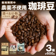 【栽培期間中農薬不使用】自家焙煎コーヒー豆　お試しセット（200gx3種）八月の犬　珈琲豆　ドリップ　飲み比べ　ブホペ