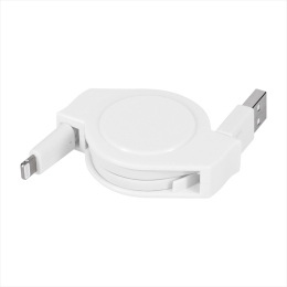 USBタイプA to ライントニングコネクタの小型で軽い巻取式ケーブルです。モバイルバッテリーとの相性抜群です。15000回以上の屈曲試験をクリアしています。120cmの手ごろな長さなので持ち運びにも