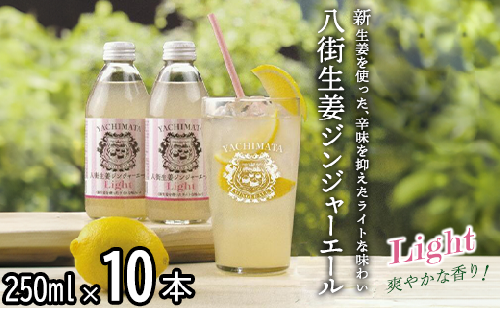 八街生姜ジンジャーエールLIGHT（10本セット） ジンジャーエール 生姜 八街 ジュース ジンジャー 瓶 ビン セット 辛口 定期便 ギフト 辛口 濃厚 飲料 炭酸 炭酸飲料 生姜 国産 贈答用 千葉 1230850 - 千葉県八街市