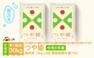【先行予約】 新米 米 つや姫 毎月定期便 10kg×3回 無洗米 令和6年産 2025年1月上旬～ ja-tsmxb10-m1to3a