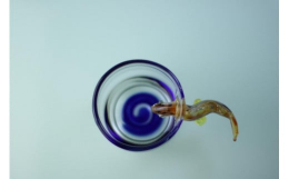 当工房作家オリジナルの耐熱ガラス製ぐいのみです。使用区分は熱湯用、耐熱温度差120度で、色ガラスを使用していますので、電子レンジ及び直火は使用しないでください。冷たいものから熱いものまで様々な飲食物に