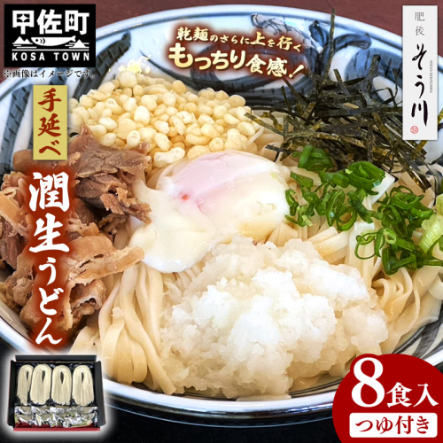 潤生うどん８食入り - 麺 800g 饂飩 国産小麦 麺類 乾麺 つゆ付 つるつる もちもち 潤い 早茹で 再熟成 こだわり 製法 ざるうどん 冬 温うどん 一年中 楽しめる 人気 おすすめ 熊本県 甲佐町【価格改定】 124408 - 熊本県甲佐町