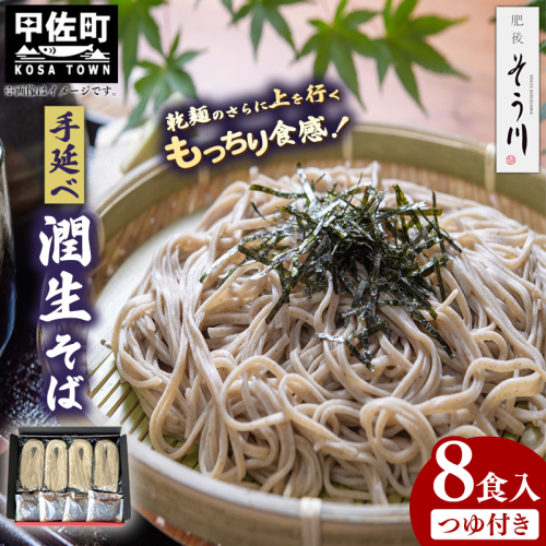 潤生そば８食入り - 8食 800g 蕎麦 ソバ 乾麺 そば つゆ付 つるつる もちもち 麺 夏 ざるそば 冬 温そば 一年中 楽しめる 人気 おすすめ 熊本県 甲佐町 124409 - 熊本県甲佐町