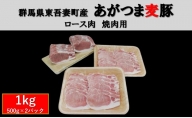 群馬県東吾妻町産 あがつま麦豚 ロース肉 焼肉用  1kg(500g×2パック） 豚肉 ロース BBQ