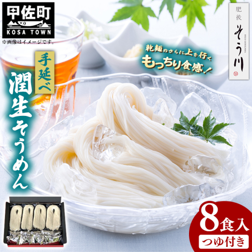 潤生そうめん8食入り - 麺 800g 素麵 国産小麦 麺類 乾麺 つゆ付 潤い 生に戻し 再熟成 こだわり 製法 手延べ にゅう麵 一年中 楽しめる 人気 おすすめ 熊本県 甲佐町 124452 - 熊本県甲佐町