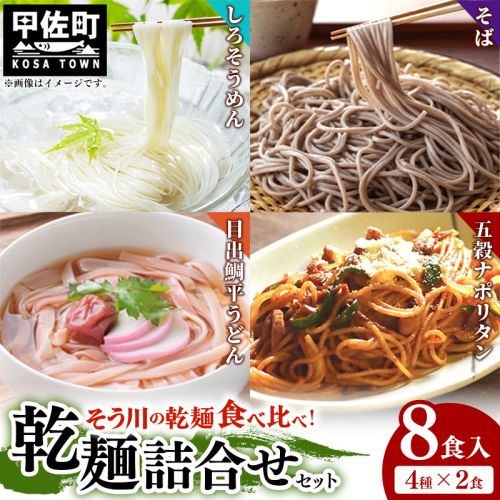 乾麺詰合せ(春夏)8食入り - 素麺 そうめん うどん そば パスタ ナポリタン 麺 麺類 冷麺 温麺 赤穂塩 手延 手延べ 熊本県 甲佐町 124455 - 熊本県甲佐町