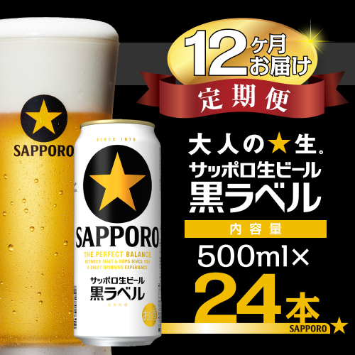 【12か月定期便】サッポロ ビール 黒ラベル 生ビール 500ml×24本 千葉県 船橋市 缶ビール お酒 12か月定期便 1246546 - 千葉県船橋市